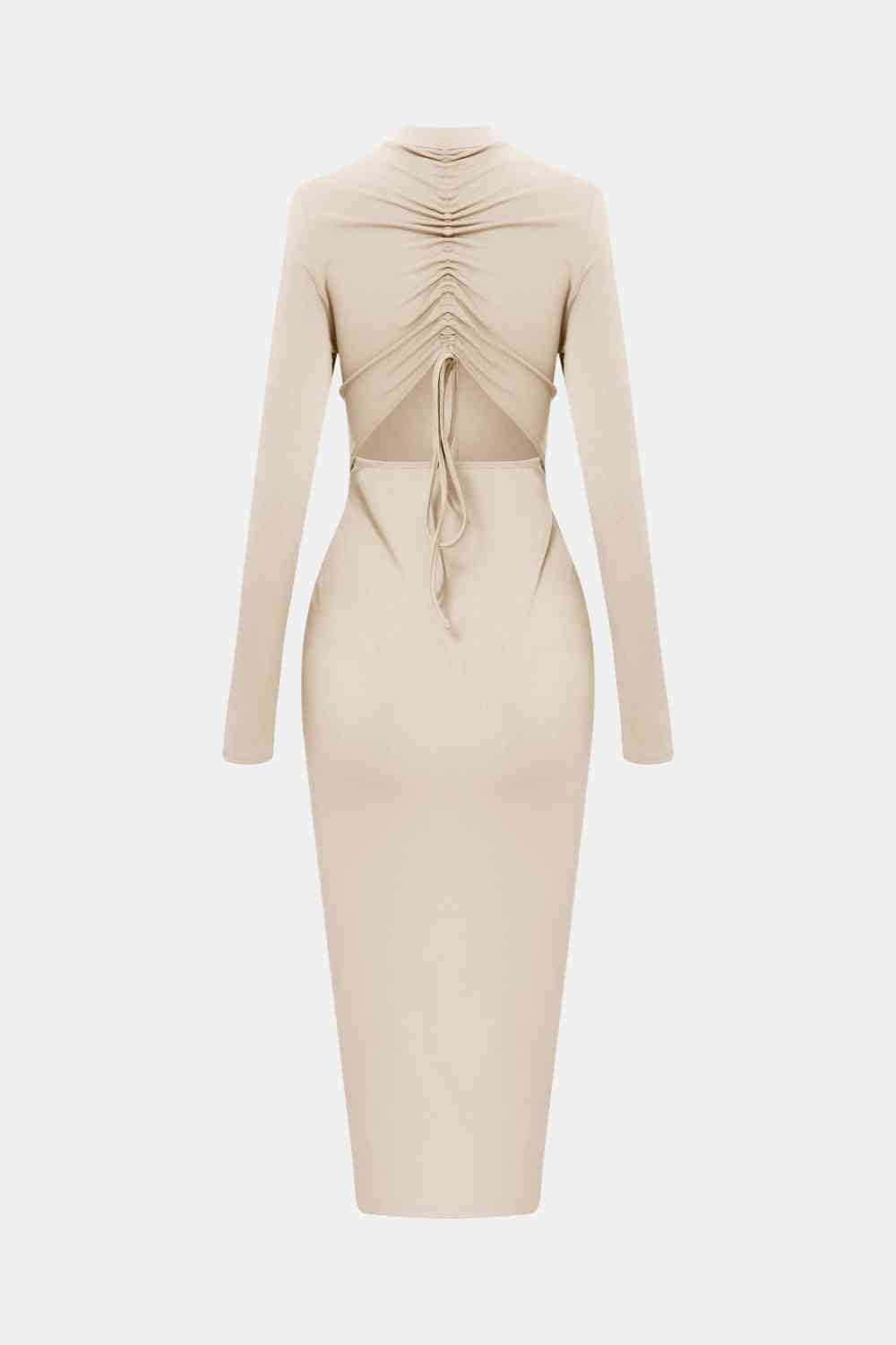 Zip Up Cutout Drawstring Detail Dress