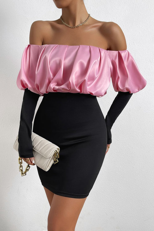 Off-Shoulder Puff Sleeve Mini Pencil Dress
